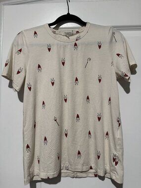 Rag & Bone Women's T-Shirt Size Small Ivory Red Flaming Heart Matchstick Print